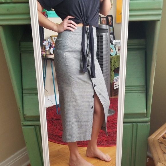 VTG Gingham Blk & White Button Pencil Skirt - Picture 4 of 8